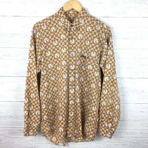 Vintage Woolrich Men's Tan and Ivory Deer Print Shirt Vintage Lodge Medium